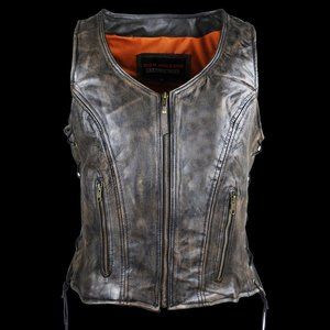 Ladies Distressed Leather Brown Vest "High Mileage" with Side Laces